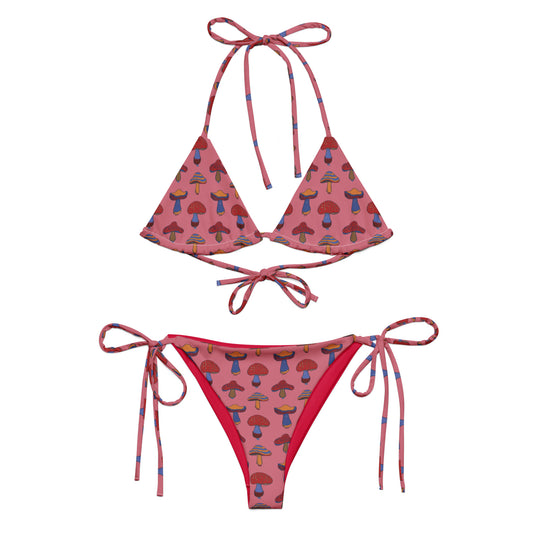 "Mushroom love"   Allover print recycled string bikini