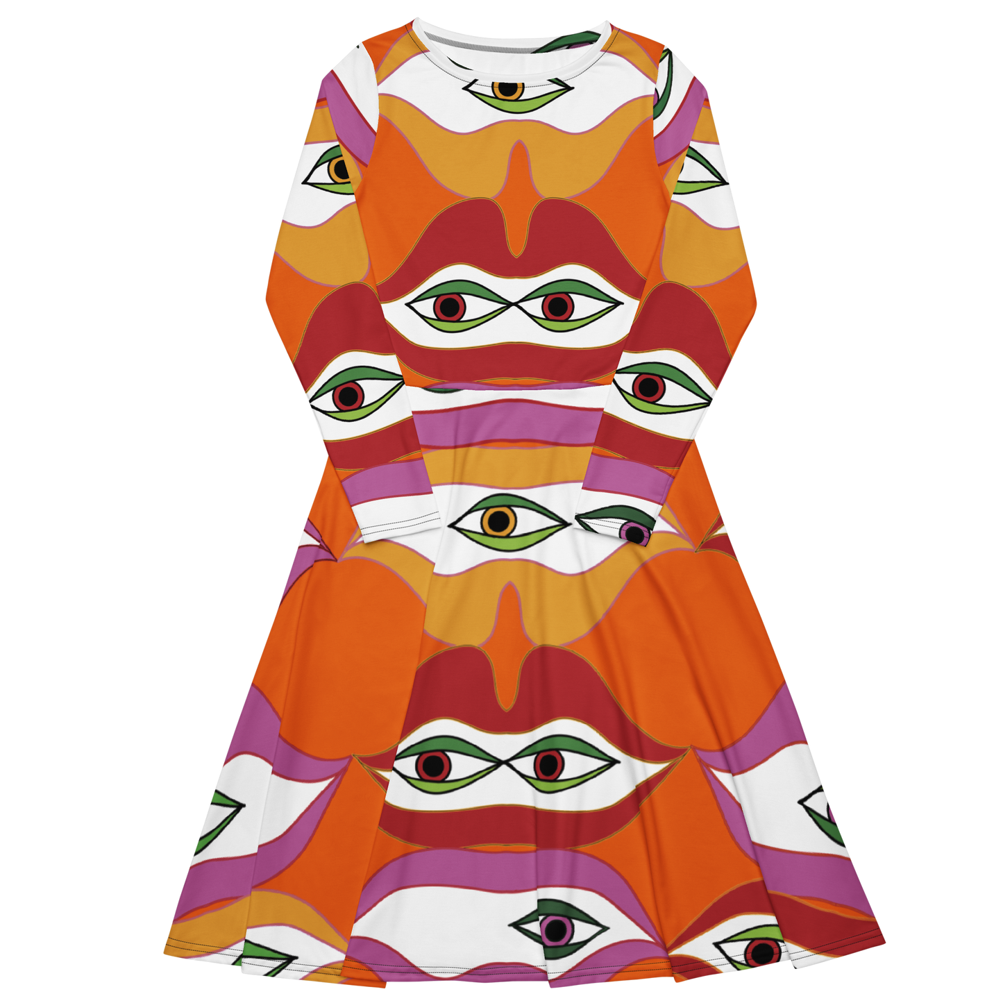 "Between my lips" Allover print long sleeve midi dress