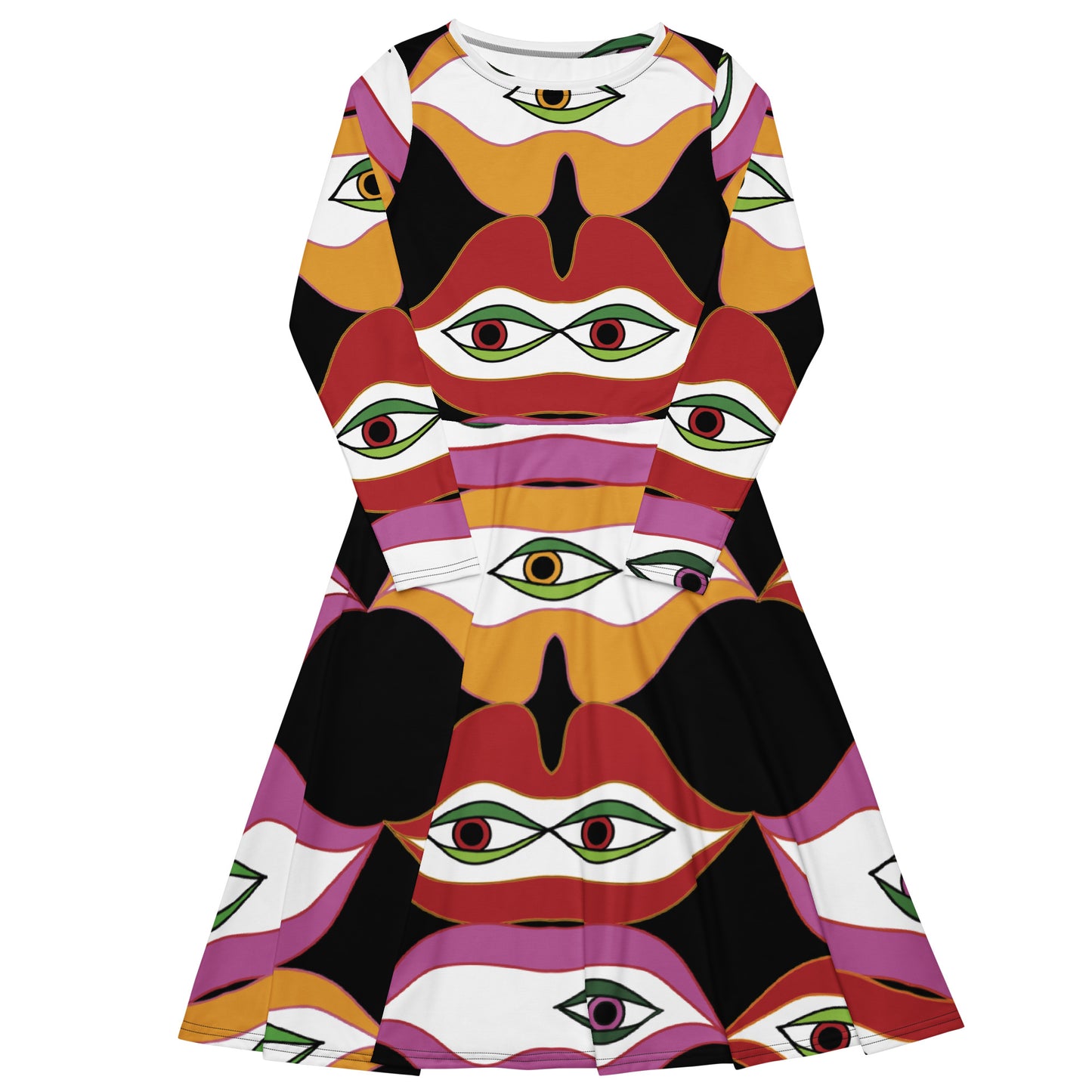 "Between my lips" Allover print long sleeve midi dress