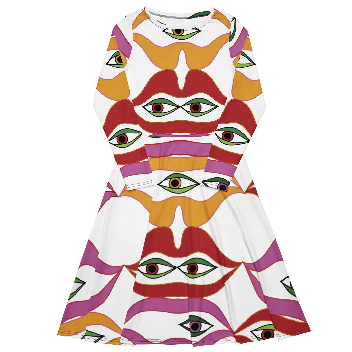 "Between my lips" Allover print long sleeve midi dress